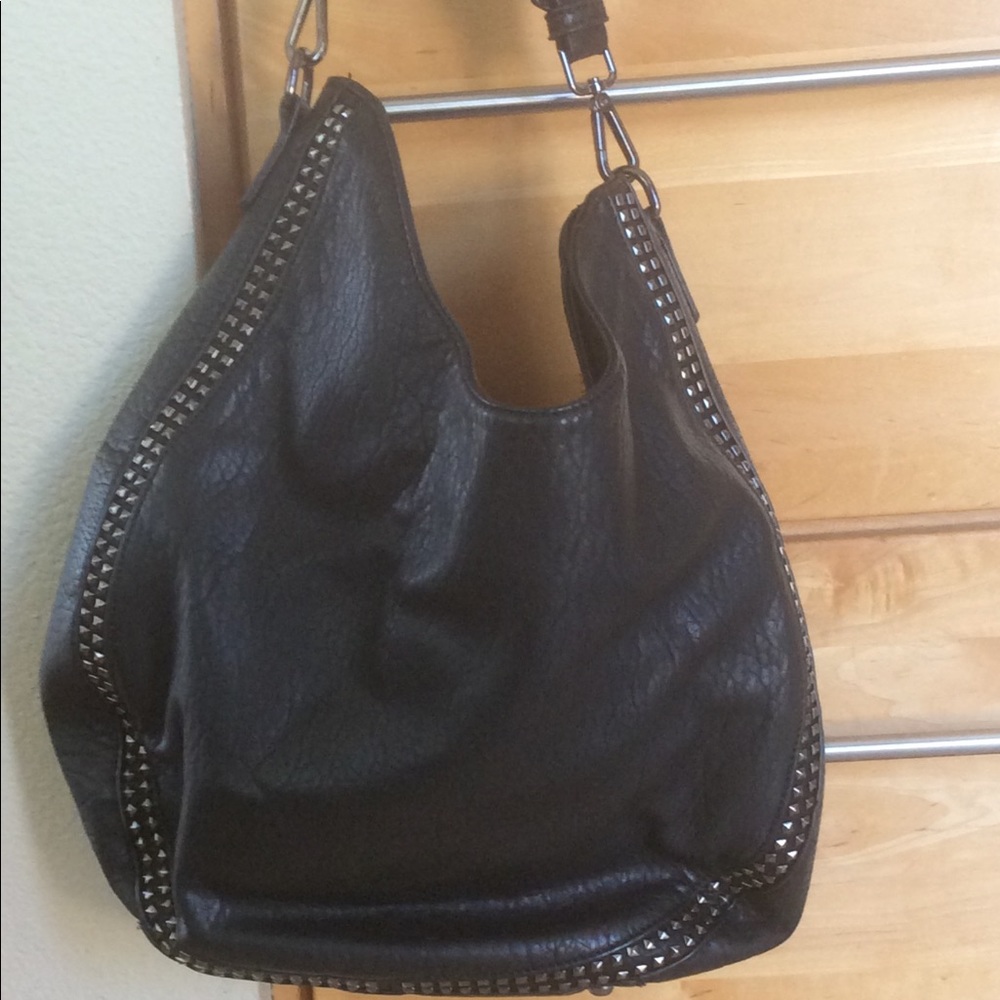 MMS black faux leather hobo bag